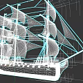 Vintage Model Sailboat With Multiple Brown Canvas Sails And Wooden Hull