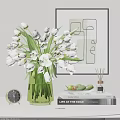 Decorative Ornament Set With White Tulips Green Vase Clock Books Fruit Plate Aroma Diffuser Geometric Wall Art