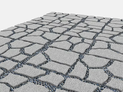 Garden Paving Design With Irregular Gray Stone Slabs And Small Pebbles In Gaps 3d model