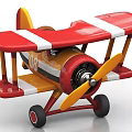 Toy Biplane with Red White Wings Yellow Propeller Black Wheels and 08 Number on Fuselage