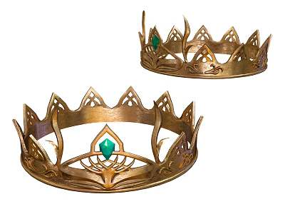 Exquisite Golden Crowns With Green Gemstones And Intricate Decorative Patterns 3d model