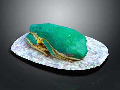 Green Reptile Lizard Resting On Colorful Decorative Plate With Dark Background 3d model