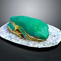 Green Reptile Lizard Resting On Colorful Decorative Plate With Dark Background