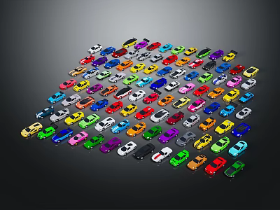 Many Colorful Model Cars Arranged Neatly With Various Bright Colors 3d model
