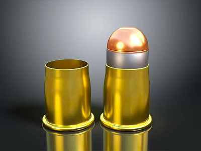 Firearm Bullet Cartridge With Shiny Golden Shell And Copper Top Design 3d model