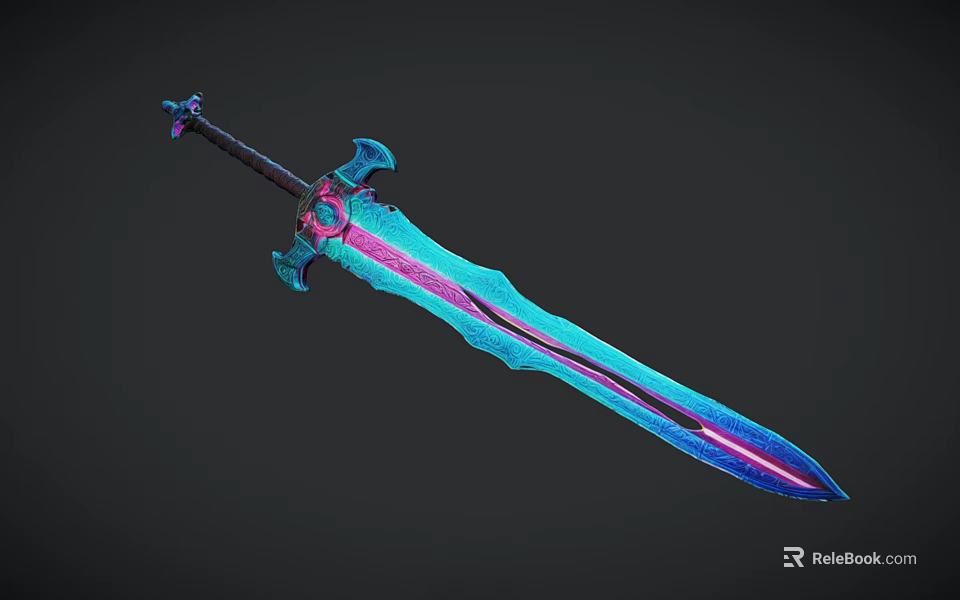Decorative Fantasy Sword With Blue Purple Gradient Blade And Ornate Hilt Design 3d model 