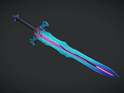 Decorative Fantasy Sword With Blue Purple Gradient Blade And Ornate Hilt Design 3d model