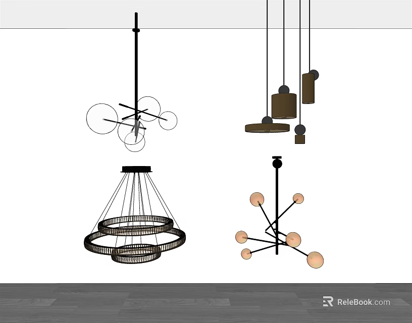 Modern Chandeliers with Circular Rings Multiple Arms and Spherical Lights for Interior Design 3d model
