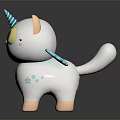 Cute White Unicorn Cat Game Movie Character 3D Model With Blue Pink Horn And Wings