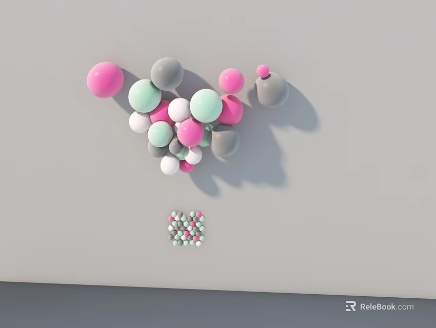 Swing Door With Colorful Spheres In Pink Green Gray White Hanging On Gray Background 3d model 