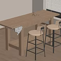 Wooden Long Table With Small Model Airplane And Bar Stools In Simple Room 3d model