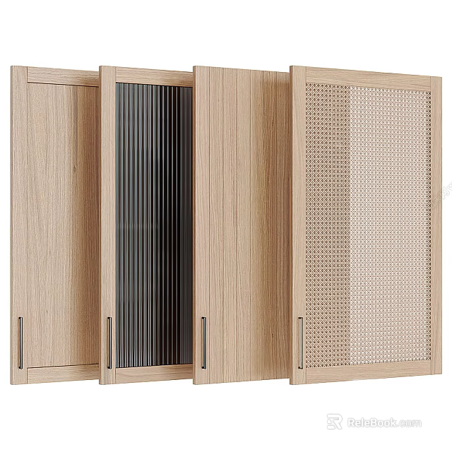Modern Wooden Kitchen Cabinet Doors With Vertical Stripes And Perforated Design 3d model 