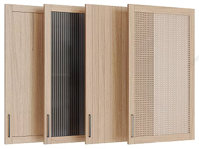 Modern Wooden Kitchen Cabinet Doors With Vertical Stripes And Perforated Design 3d model