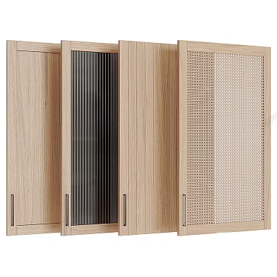 Modern Wooden Kitchen Cabinet Doors With Vertical Stripes And Perforated Design 3d model