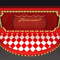 Glamorous Red Stage Design With Red Curtains Checkered Floor And Light Bulbs 3d model