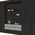 Modern Wooden Wine Cabinet With Shelves Wine Bottles Glasses Coffee Machine And Drawers
