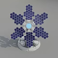 Flower Shaped Solar Powered Household Appliance With Hexagonal Panels Blue Center And White Base