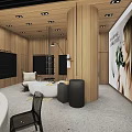 Luxury Bathroom Store with Modern Wooden Walls Bathtub Seating and Large Screen