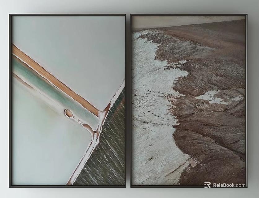 Two Framed Abstract And Natural Landscape Wall Art With Colorful Lines And Textures 3d model 