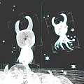 White Horned Game Character With Red Elements And Black Tentacled Character On Dark Background