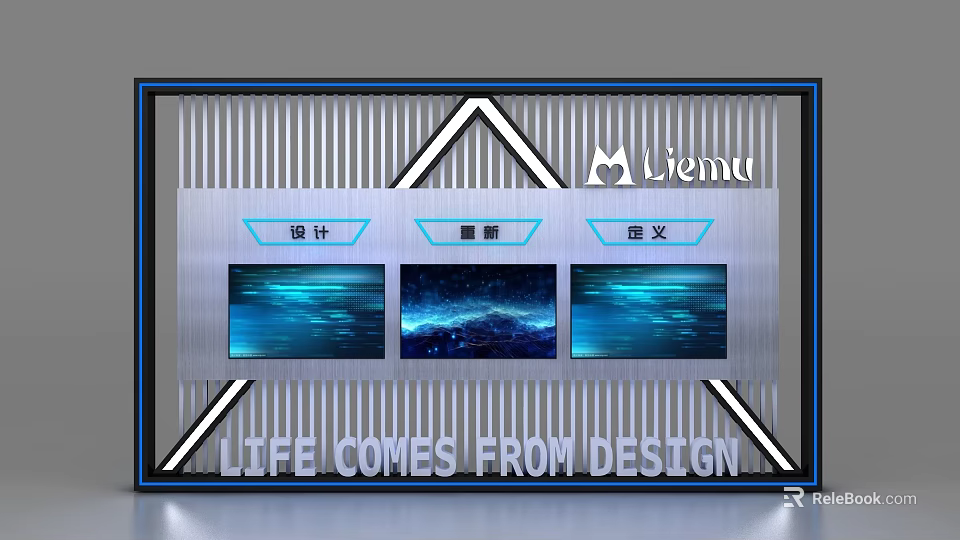 Modern Display Shelf With Digital Screens And Stylish Design Elements 3d model 