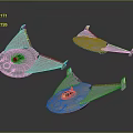 Three Futuristic Science Fiction Flying Vehicle Models With Circular Bodies And Wings
