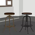 Minimalist Bar Stools With Gold And Black Metallic Frames And Brown Round Seats