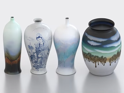 Traditional And Modern Ceramic Vases With Decorative Paintings And Colorful Designs For Home Decor 3d model
