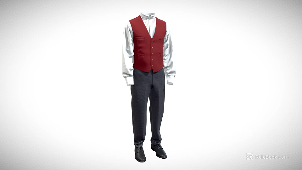 Red Vest With White Shirt And Dark Pants Formal Attire Outfit 3d model 