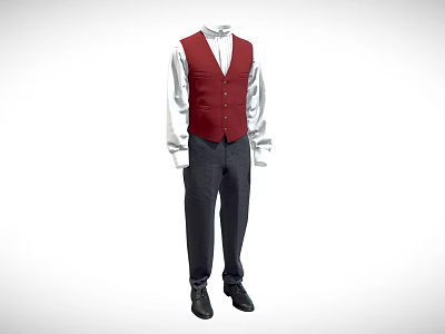 Red Vest With White Shirt And Dark Pants Formal Attire Outfit 3d model