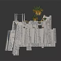 Modern White Stone Cliff Structure With Palm Trees And Terraced Platforms