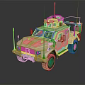Beige Military Style Utility Vehicle with Roof Mounted Equipment and Antennas