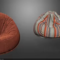 Two Different Bean Bag Chairs with Orange Velvety and Colorful Striped Designs
