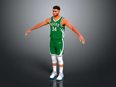 Man basketball player wearing green Bucks jersey with number 34 standing with arms outstretched 3d model