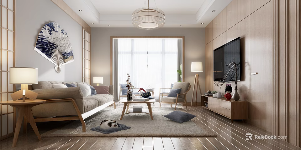 Modern Living Room Interior With Wooden TV Stand TV Sofa Coffee Table And Decorative Elements 3d model 