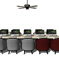 Modern Office Desk Setup With Multiple Computer Monitors And Comfortable Chairs 3d model