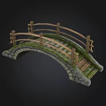 Arched Stone Bridge With Wooden Railings And Moss Covered Surface