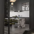 Modern Restaurant Interior With Large Windows Black Cabinets Red Chairs And Circular Pendant Lights