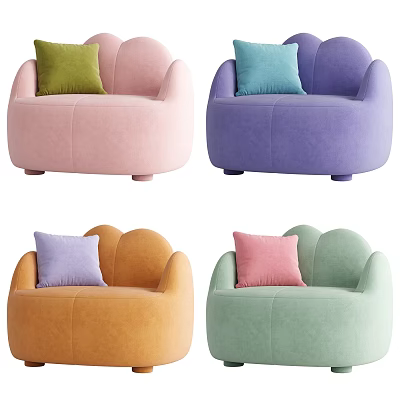 Colorful Single Sofa with Soft Cushions in Pink Purple Orange Green Tones 3d model