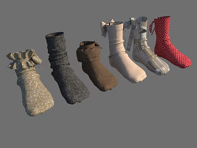 Fashionable Assorted Socks With Different Colors Ruffled Textured And Striped Styles 3d model