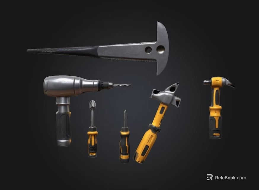 Professional Hardware Tools Set Including Drill Hammer Wrench And Screwdrivers 3d model 
