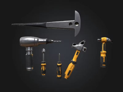 Professional Hardware Tools Set Including Drill Hammer Wrench And Screwdrivers 3d model