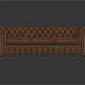 Brown Leather Three-Seater Sofa With Tufted Back Rolled Arms And Wooden Legs
