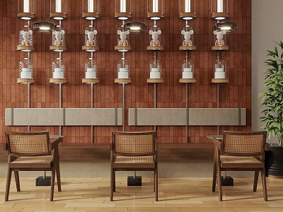 Modern Milk Tea Shop Interior With Open Design Stylish Tables Pendant Lights And Green Plants 3d model