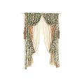 Elegant Classic Green Beige Floral Pattern Curtains With Sheer Panels And Tassel Ties