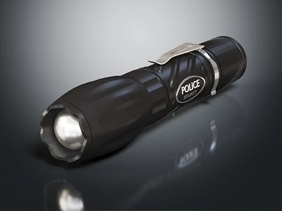 Police Black Flashlight With Modern Sleek Design And Bright LED Light 3d model