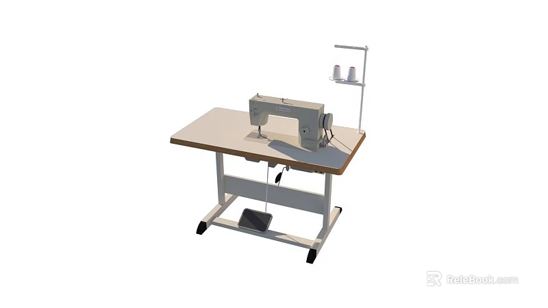 Practical Functional Table with Sewing Machine and Thread Spool Holder on Wheels 3d model