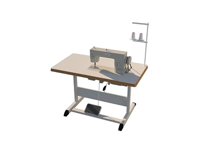 Practical Functional Table with Sewing Machine and Thread Spool Holder on Wheels 3d model