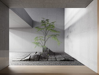 New Chinese style landscape sketch atrium landscape stone Zen landscape 3d model