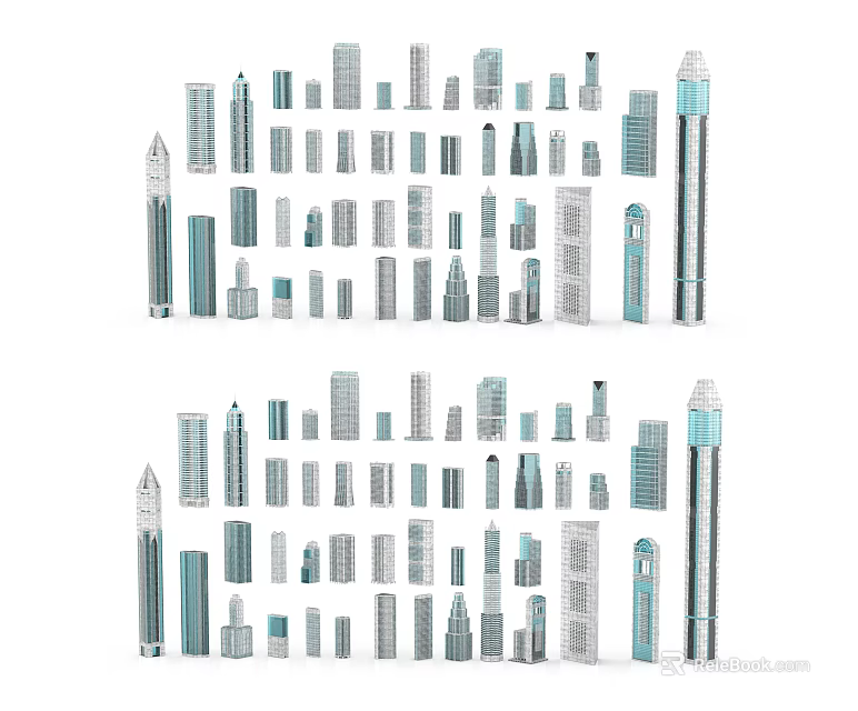 Various Modern Office Buildings With Different Architectural Styles And Designs 3d model 